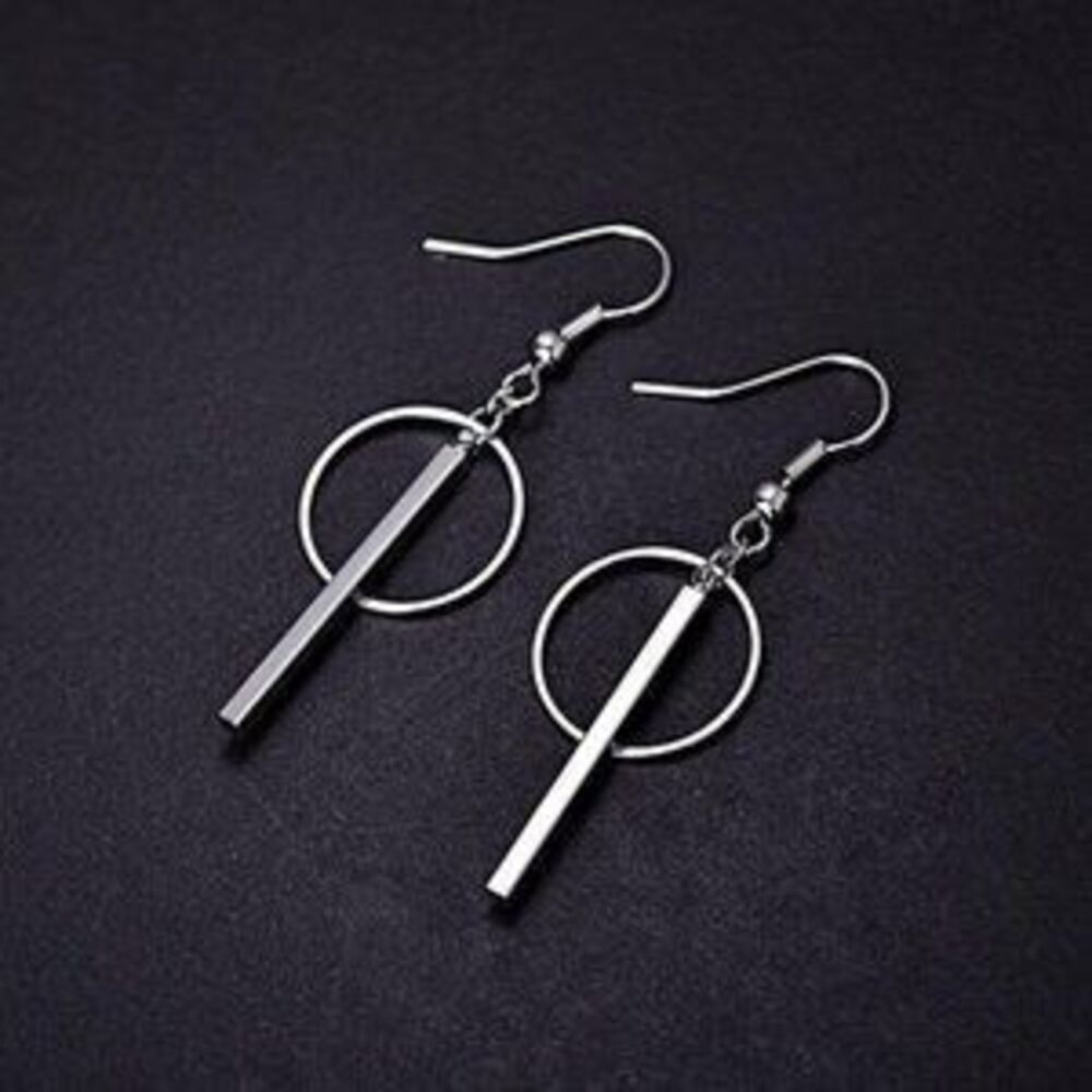 NEW 925 Sterling Silver Bar Circle Earrings